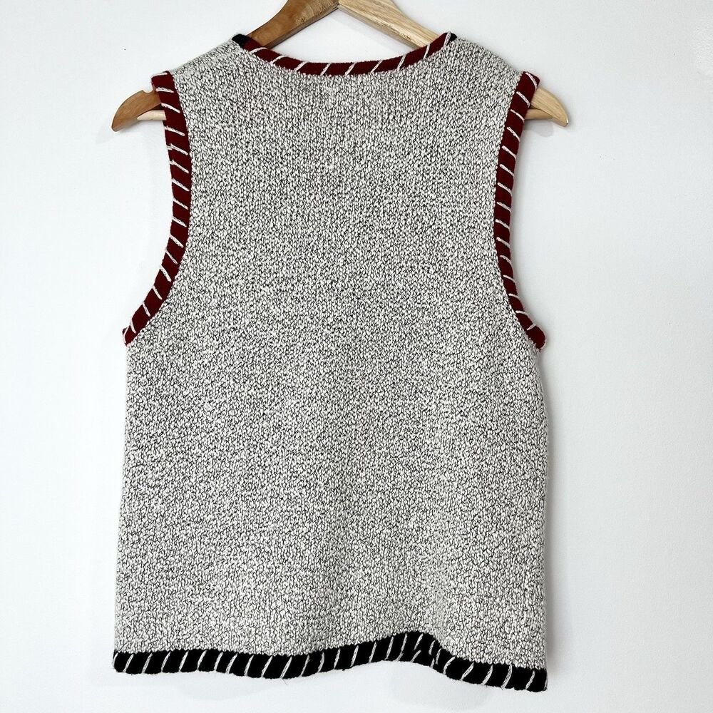 Christopher & Banks Vintage Sweater Vest Full Zip Ivory Black Red Women’s M - Picture 4 of 10